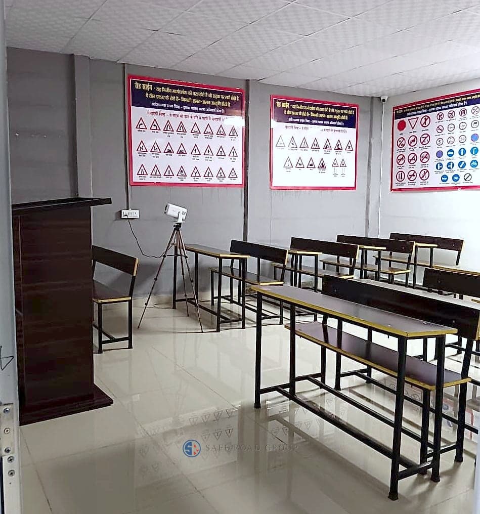 Road signs and traffic rules on the classroom wall